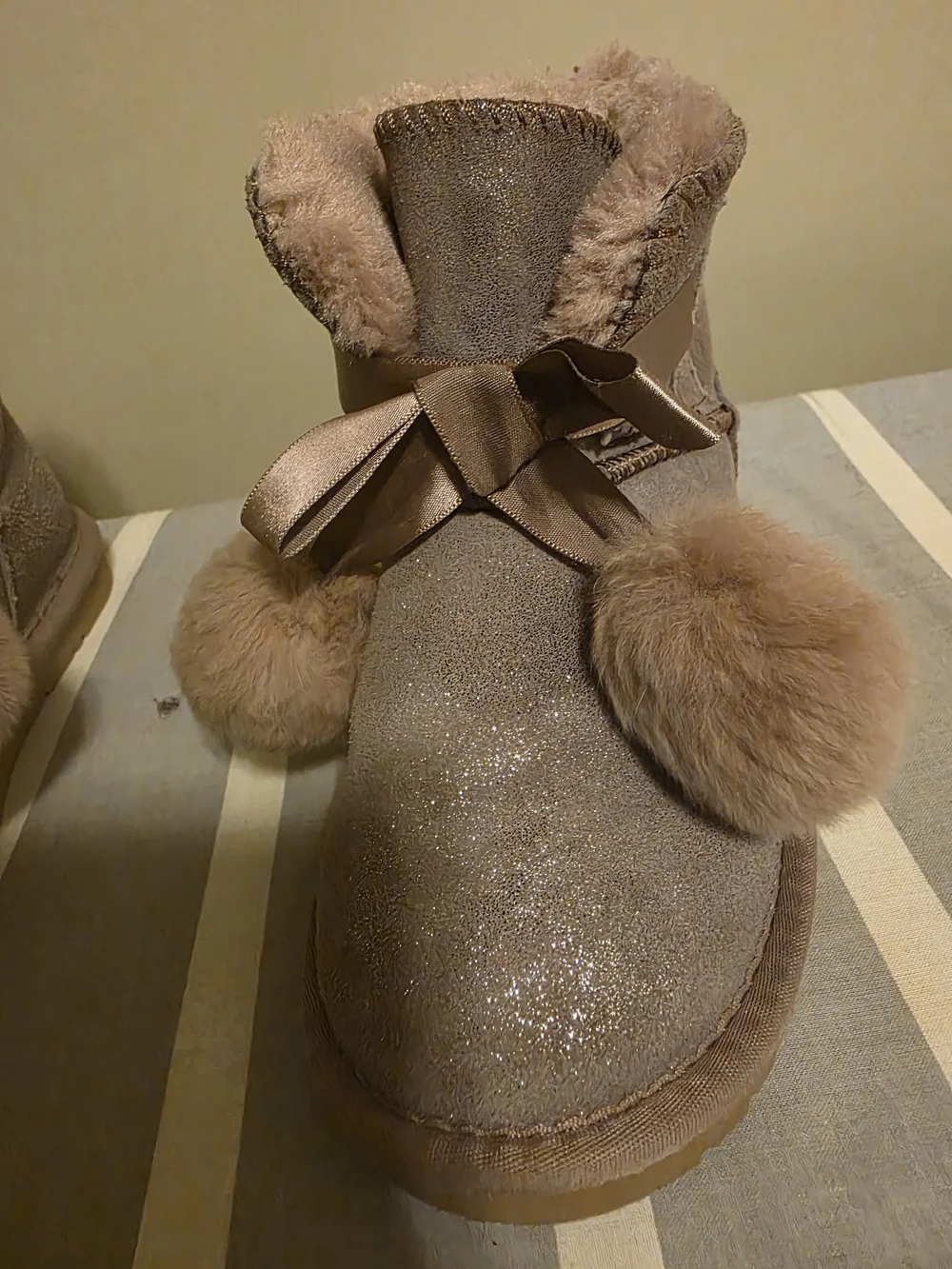 Girls Faux-Suede Pom-Pom Winter Boots - Taupe